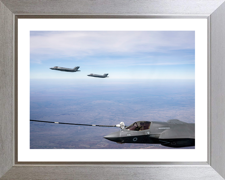 RAF F-35B Lightening II Air to Air Refuelling Photo Print - Royal Air Force Aircraft Hampshire Prints 10 x 8 Silver Frame Yes