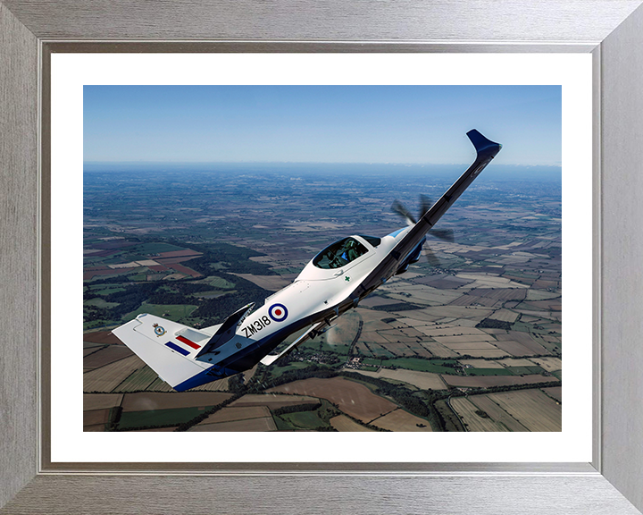 RAF Grob Prefect T1 in flight Photo Print - Royal Air Force Aircraft Hampshire Prints 10 x 8 Silver Frame Yes