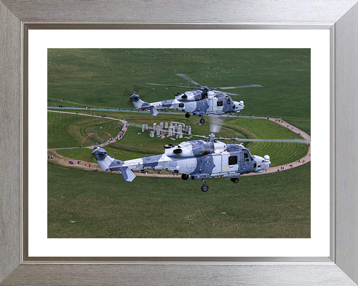 Wildcat Helicopters Over Stonehenge Photo Print - Royal Navy Aircraft Hampshire Prints 10 x 8 Silver Frame Yes