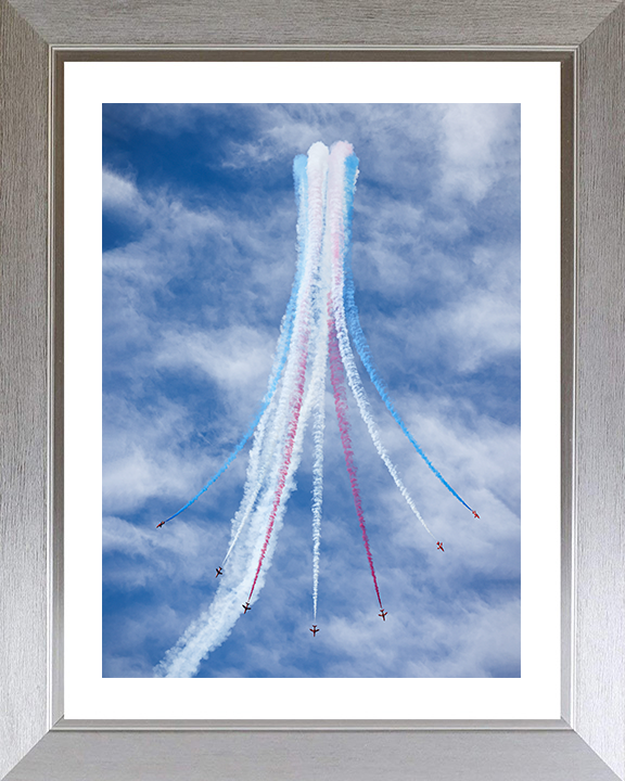 RAF Red Arrows displaying Photo Print - Royal Air Force Aircraft Hampshire Prints 10 x 8 Silver Frame Yes