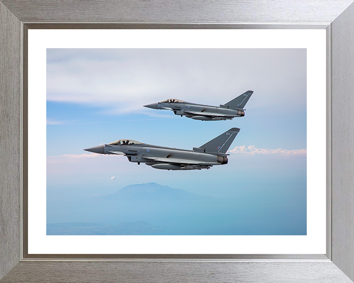 Two RAF Typhoon jets in flight Photo Print - Royal Air Force Aircraft Hampshire Prints 10 x 8 Silver Frame Yes