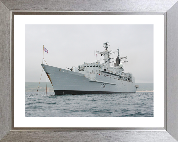 HMS Campbeltown (F86) Royal Navy Type 22 Frigate Port Side View at Anchor Photo Print Wall Art Decor Posters, Prints, & Visual Artwork Hampshire Prints 10 x 8 Silver Frame Yes