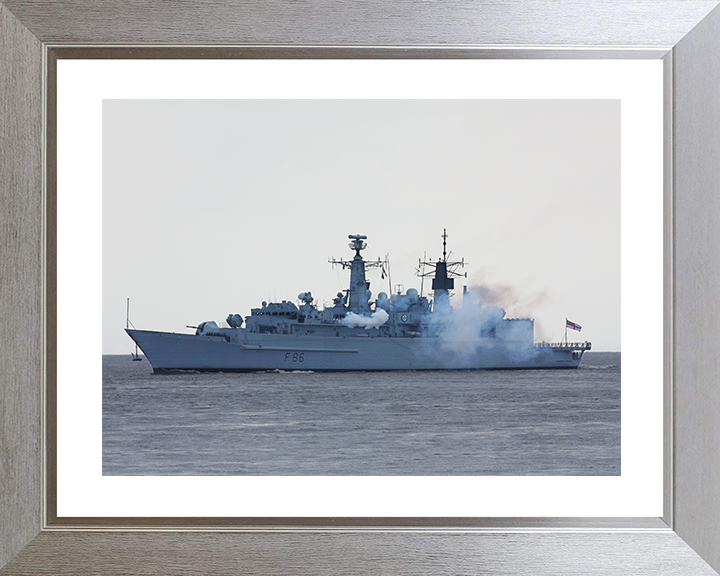 HMS Campbeltown (F86) Royal Navy Type 22 Frigate Firing a Gun Salute Photo Print Wall Art Decor Posters, Prints, & Visual Artwork Hampshire Prints 10 x 8 Silver Frame Yes