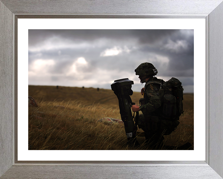 Soldier with Light Anti Tank Weapon Photo Print - British Army Hampshire Prints 10 x 8 Silver Frame Yes