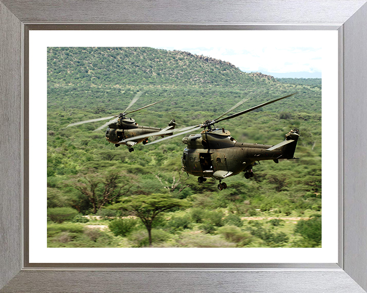 Two RAF Puma HC1 Helicopters in flight Photo Print - Royal Air Force Aircraft Hampshire Prints 10 x 8 Silver Frame Yes