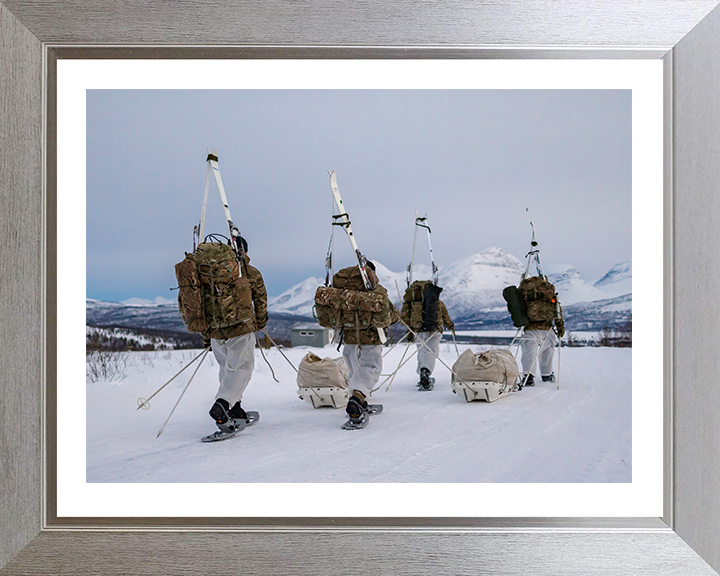 Royal Marines Commandos yomping in snow shoes Photo Print Hampshire Prints 10 x 8 Silver Frame Yes