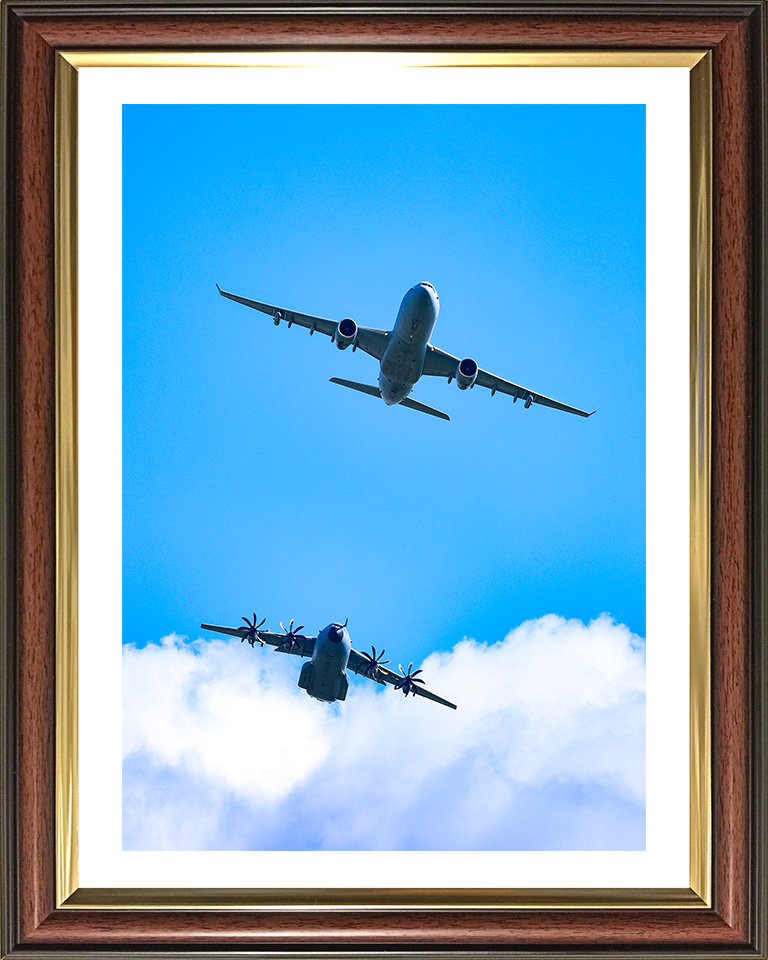RAF Voyager and A400M Atlas in flight Photo Print - Royal Air Force Aircraft Hampshire Prints 10 x 8 Classic Frame Yes