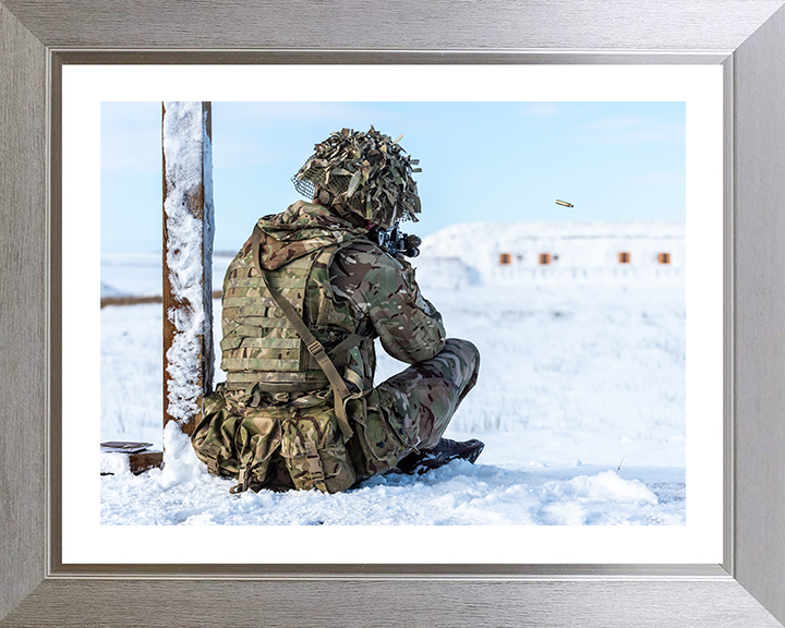Soldier on a Snowy firing range Photo Print - British Army Hampshire Prints 10 x 8 Silver Frame Yes