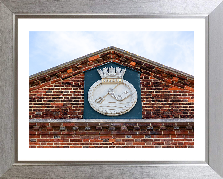 HMS Vernon Badge or Crest Photo Print - Royal Navy Shore Establishment Posters, Prints, & Visual Artwork Hampshire Prints 10 x 8 Silver Frame Yes