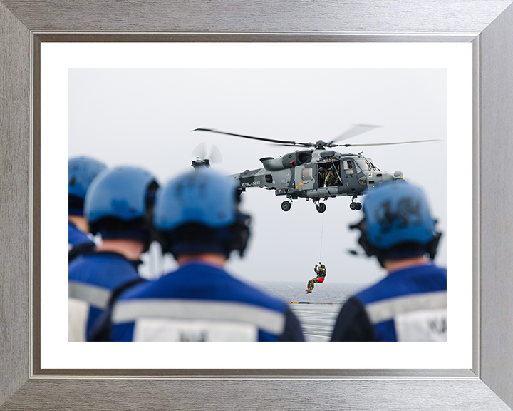 Wildcat Helicopter Winching on HMS Prince of Wales Photo Print - Royal Navy Aircraft Hampshire Prints 10 x 8 Silver Frame Yes