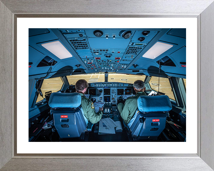 RAF Voyager Cockpit With Pilots 2020 Photo Print - Royal Air Force Posters, Prints, & Visual Artwork Hampshire Prints 10 x 8 Silver Frame Yes