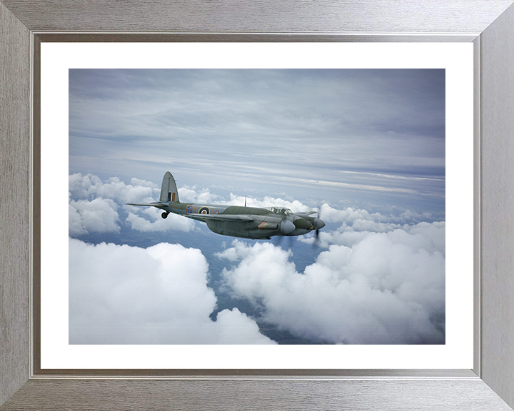 RAF De Havilland Mosquito IIF in flight Photo Print - Royal Air Force Aircraft Hampshire Prints 10 x 8 Silver Frame Yes