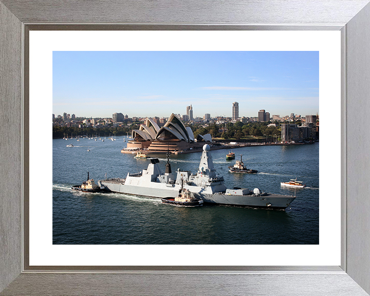 HMS Daring (D32) Royal Navy Type 45 Destroyer Sydney Opera House 2013 Photo Print Wall Art Decor Posters, Prints, & Visual Artwork Hampshire Prints 10 x 8 Silver Frame Yes