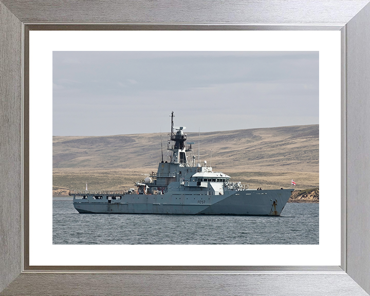 HMS Clyde (P257) Royal Navy River Class Patrol Vessel At Anchor Photo Print Wall Art Decor Posters, Prints, & Visual Artwork Hampshire Prints 10 x 8 Silver Frame Yes