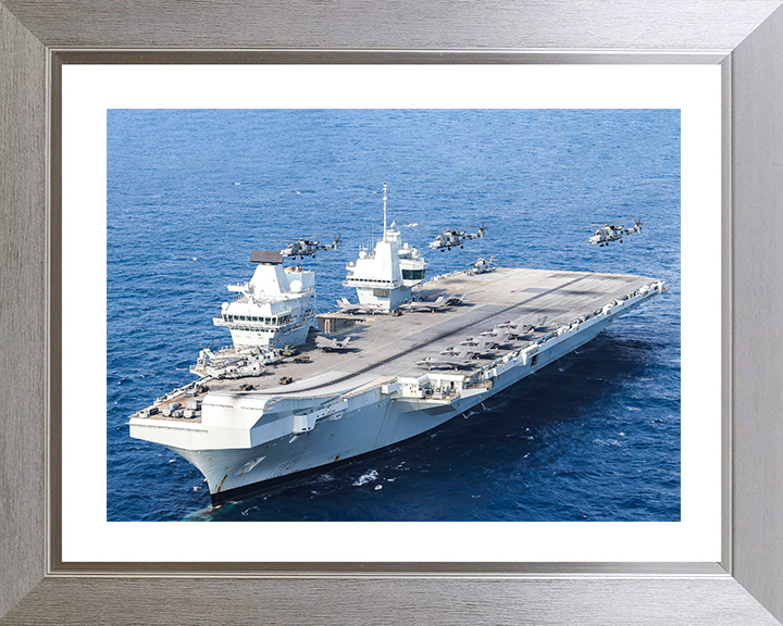 HMS Prince of Wales (R09) Photo Print - With Wildcats 2025 - Royal Navy Queen Elizabeth Class Aircraft Carrier Hampshire Prints 10 x 8 Silver Frame Yes