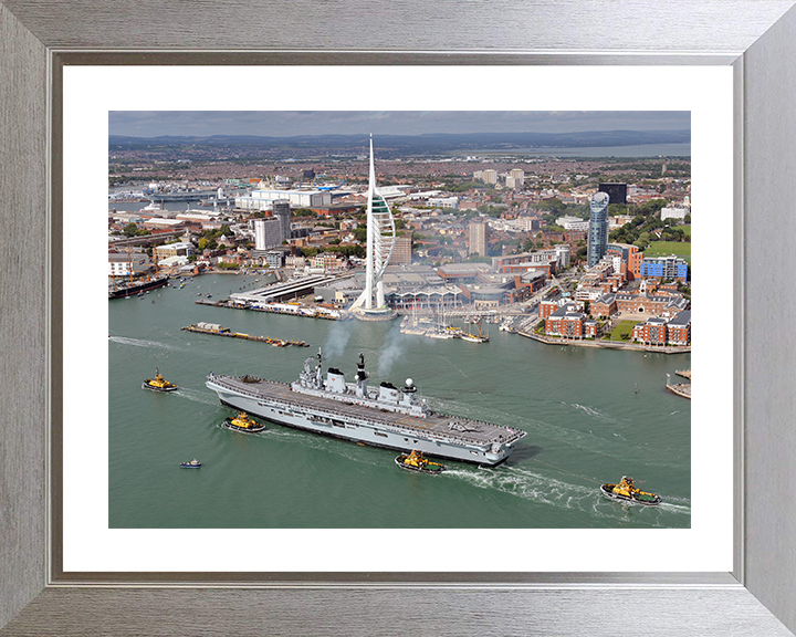HMS Illustrious (R06) Photo Print - Portsmouth Return 2011 - Royal Navy Invincible Class Aircraft Carrier Hampshire Prints 10 x 8 Silver Frame Yes