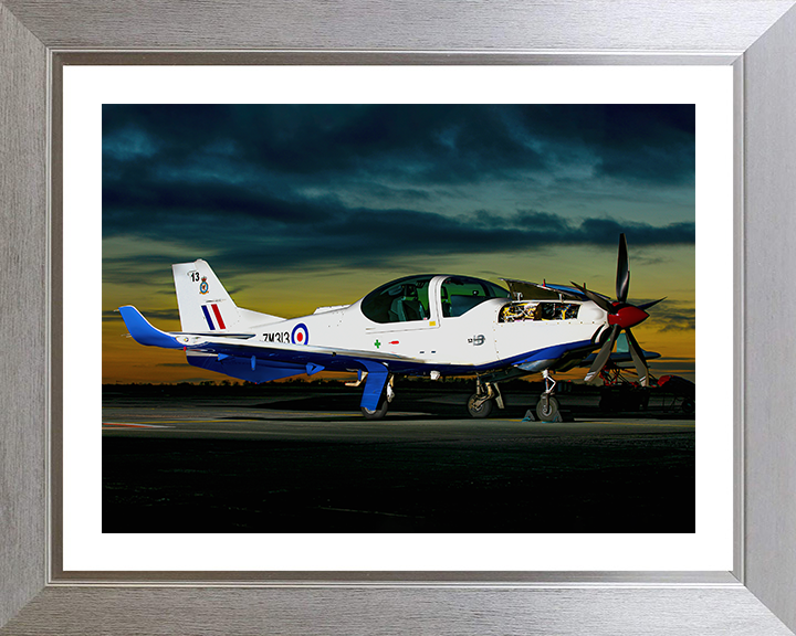 RAF Grob Prefect at sunset Photo Print - Royal Air Force Aircraft Hampshire Prints 10 x 8 Silver Frame Yes