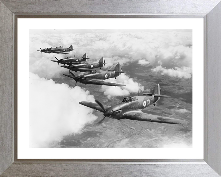 RAF Hurricane Mark Is in Formation Photo Print - Royal Air Force Aircraft Hampshire Prints 10 x 8 Silver Frame Yes