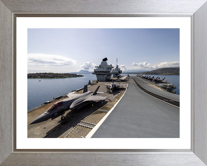 HMS Prince of Wales (R09) Photo Print - Flight Deck View 2025 - Royal Navy Queen Elizabeth Class Aircraft Carrier Hampshire Prints 10 x 8 Silver Frame Yes