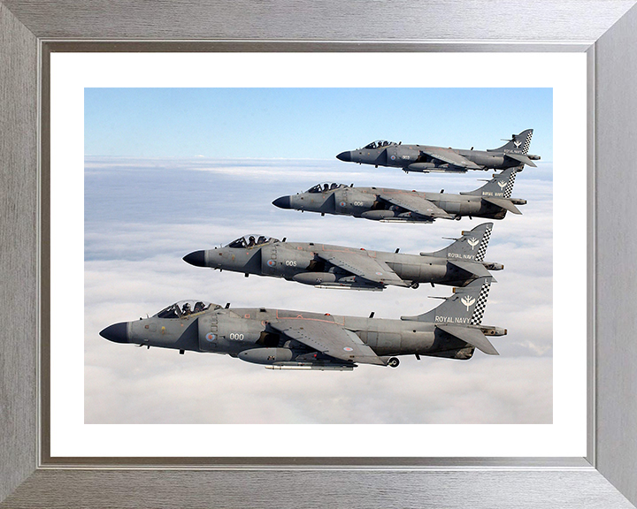 Four Harrier FA2 Jets Flying in Close Formation Photo Print - Royal Navy Aircraft Posters, Prints, & Visual Artwork Hampshire Prints 10 x 8 Silver Frame Yes