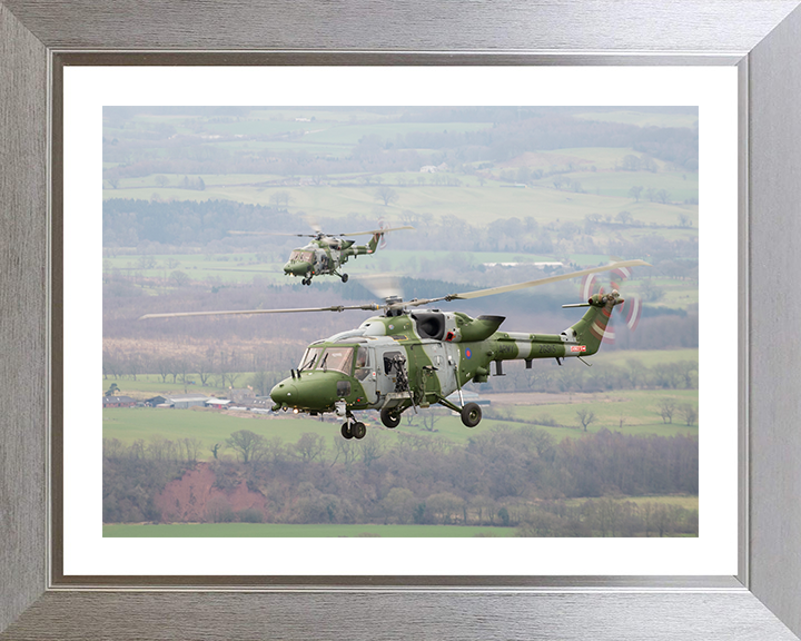 Two Army Lynx Helicopters in Flight Photo Print - British Army Hampshire Prints 10 x 8 Silver Frame Yes
