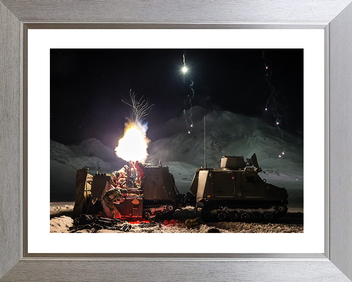 Royal Marine Commando Mortar Team Firing at Night Photo Print 45 Commando Marines Wall Art Military Decor UK Posters, Prints, & Visual Artwork Hampshire Prints 10 x 8 Silver Frame Yes