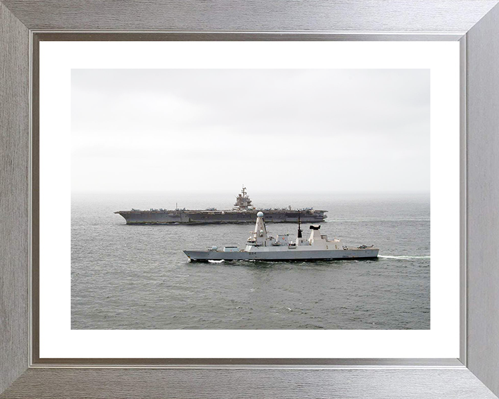 HMS Diamond (D34) Royal Navy Type 45 Destroyer With USS Enterprise Photo Print Wall Art Decor Posters, Prints, & Visual Artwork Hampshire Prints 10 x 8 Silver Frame Yes