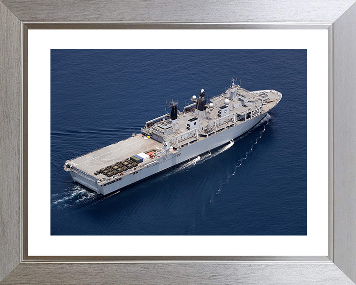 HMS Albion (L14) Royal Navy Albion Class Amphibious Ship Starboard View From Above Photo Print Wall Art Naval Decor Posters, Prints, & Visual Artwork Hampshire Prints 10 x 8 Silver Frame Yes