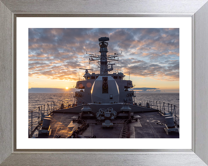 HMS Northumberland (F238) Photo Print - Forecastle at Sunset- Royal Navy Type 23 Frigate Hampshire Prints 10 x 8 Silver Frame Yes