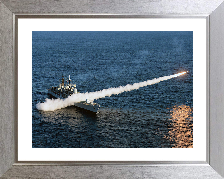 HMS Edinburgh (D97) Royal Navy Type 42 Destroyer Firing Sea Dart Photo Print Wall Art Decor Posters, Prints, & Visual Artwork Hampshire Prints 10 x 8 Silver Frame Yes