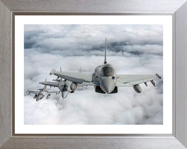 RAF Typhoon an F-16 and MiG-29 Jets Photo Print - Royal Air Force Aircraft Hampshire Prints 10 x 8 Silver Frame Yes