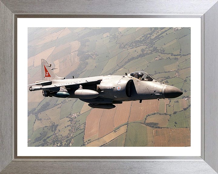 Harrier FA2 Jet Over the English Countryside Photo Print - Royal Navy Aircraft Posters, Prints, & Visual Artwork Hampshire Prints 10 x 8 Silver Frame Yes