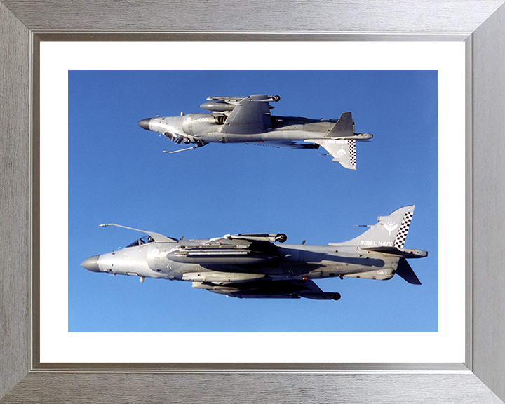 Harrier Jet inverted over a Harrier Photo Print - Royal Navy Aircraft Posters, Prints, & Visual Artwork Hampshire Prints 10 x 8 Silver Frame Yes