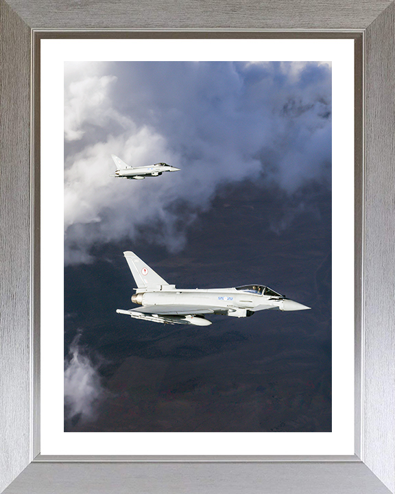 RAF 6 Squadron Typhoons in flight Portrait Photo Print - Royal Air Force Aircraft Hampshire Prints 10 x 8 Silver Frame Yes
