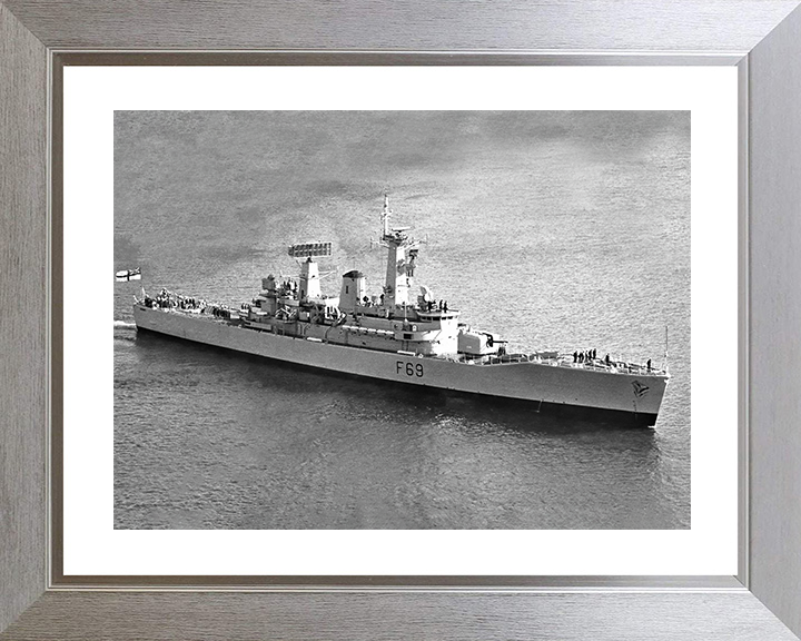 HMS Bacchante (F69) Royal Navy Leander Class Frigate High Starboard Bow View Photo Print Wall Art Decor Posters, Prints, & Visual Artwork Hampshire Prints 10 x 8 Silver Frame Yes