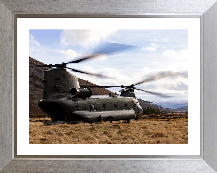 RAF Chinook Helicopter In The Highlands Photo Print - Royal Air Force Aircraft Hampshire Prints 10 x 8 Silver Frame Yes