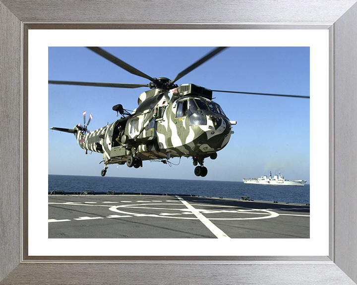 Sea King Mk6 Helicopter from HMS Illustrious Photo Print - Royal Navy Aircraft Hampshire Prints 10 x 8 Silver Frame Yes