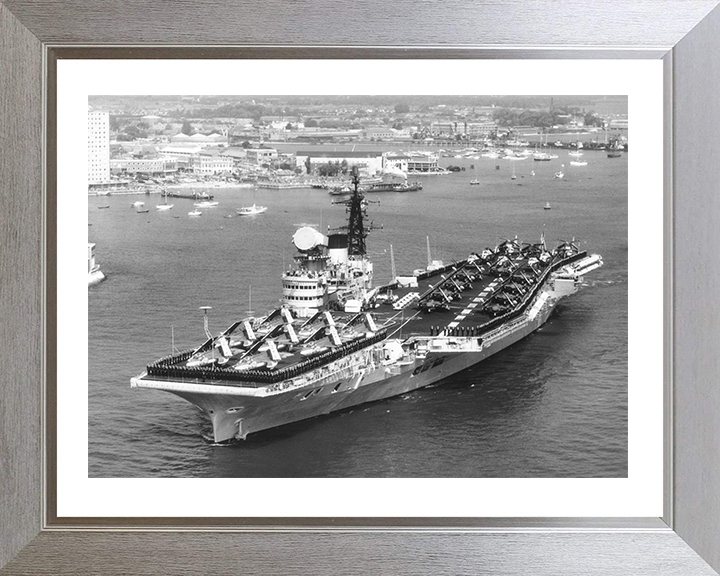 HMS Victorious (R38) Photo Print - leaving Portsmouth - Royal Navy Illustrious Class Aircraft Carrier Hampshire Prints 10 x 8 Silver Frame Yes