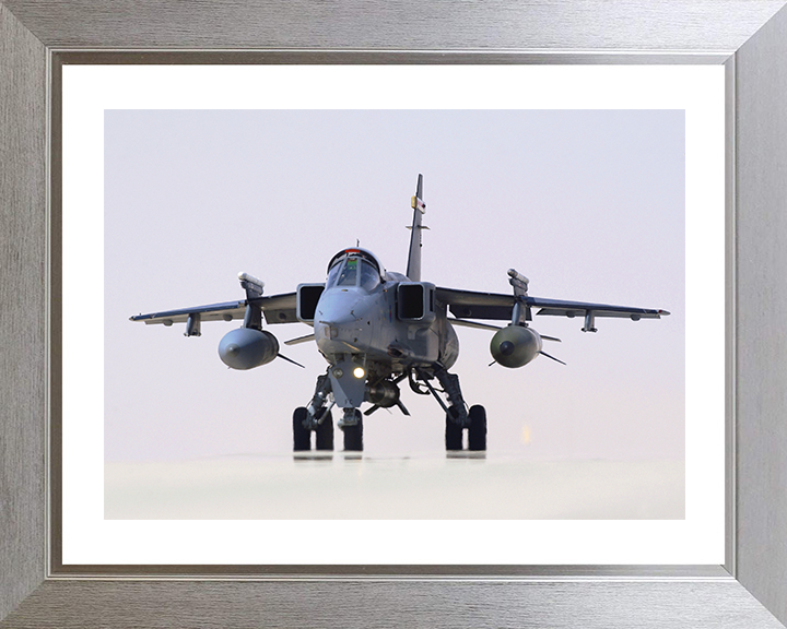 RAF Jaguar Taking off in Oman 2005 Photo Print - Royal Air Force Aircraft Posters, Prints, & Visual Artwork Hampshire Prints 10 x 8 Silver Frame Yes