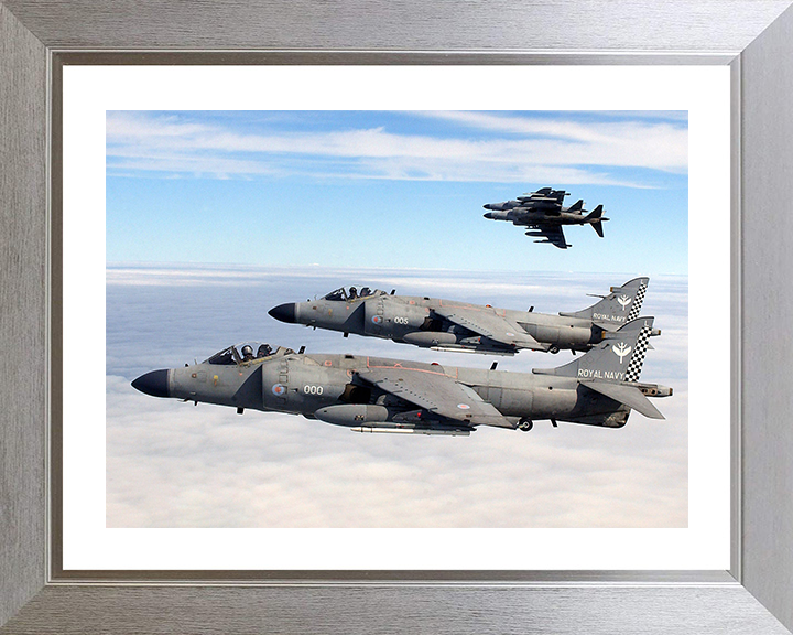 Four Harrier FA2 Jets Flying in Formation Photo Print - Royal Navy Aircraft Posters, Prints, & Visual Artwork Hampshire Prints 10 x 8 Silver Frame Yes