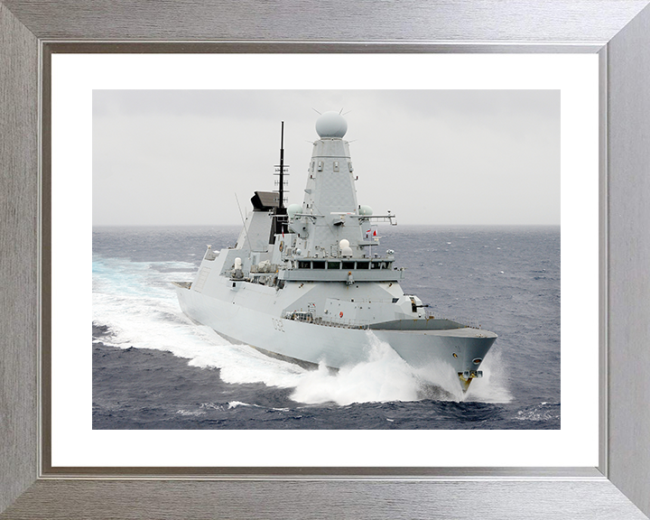 HMS Daring (D32) Royal Navy Type 45 Destroyer Starboard Bow View Underway Photo Print Wall Art Decor Posters, Prints, & Visual Artwork Hampshire Prints 10 x 8 Silver Frame Yes