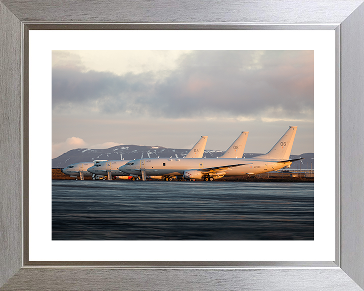 RAF Poseidon MRA1 (P8A) on the Apron at Sunrise Royal Air Force Aircraft Photo Print Wall Art Aviation Decor UK Posters, Prints, & Visual Artwork Hampshire Prints 10 x 8 Silver Frame Yes