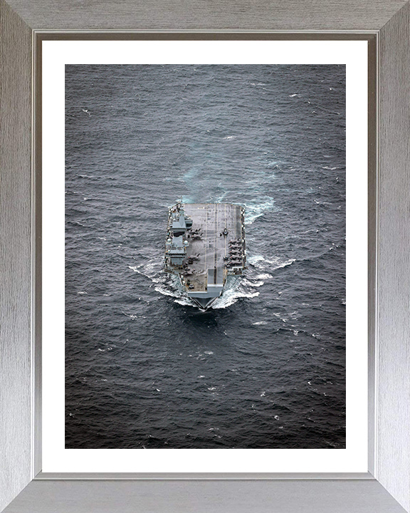 HMS Prince of Wales (R09) Photo Print - Bow View 2025 - Royal Navy Queen Elizabeth Class Aircraft Carrier Hampshire Prints 10 x 8 Silver Frame Yes