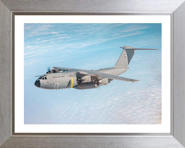 RAF Atlas C.1 A400M in flight Photo Print - Royal Air Force Aircraft Hampshire Prints 10 x 8 Silver Frame Yes