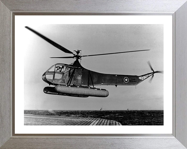A Sikorsky R-4 Helicopter Landing on MV Daghestan Photo Print - Royal Navy Aircraft Hampshire Prints 10 x 8 Silver Frame Yes
