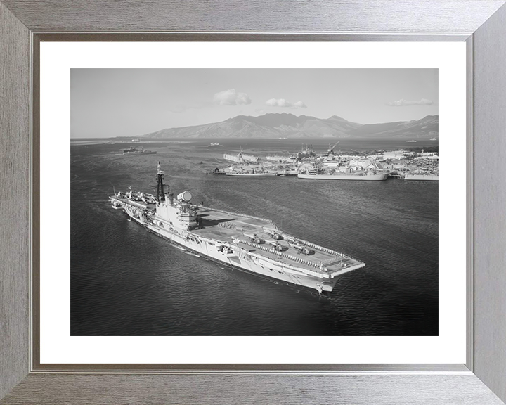 HMS Hermes (R12) Photo Print - Philippines 1961 - Royal Navy Centaur Class Aircraft Carrier Hampshire Prints 10 x 8 Silver Frame Yes
