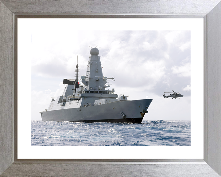 HMS Dauntless (D33) Royal Navy Type 45 Destroyer At Sea With Lynx Photo Print Wall Art Decor Posters, Prints, & Visual Artwork Hampshire Prints 10 x 8 Silver Frame Yes