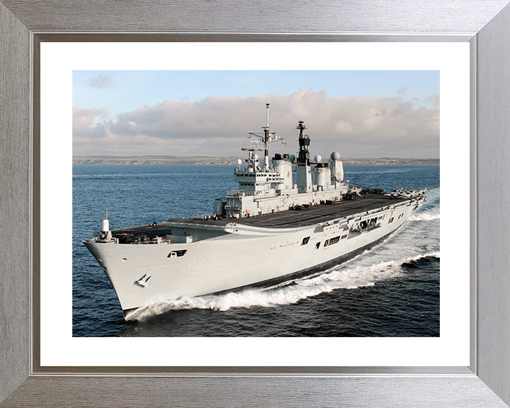 HMS Ark Royal (R07) Royal Navy Invincible Class Aircraft Carrier Underway Port Bow View Photo Print Wall Art Decor Posters, Prints, & Visual Artwork Hampshire Prints 10 x 8 Silver Frame Yes