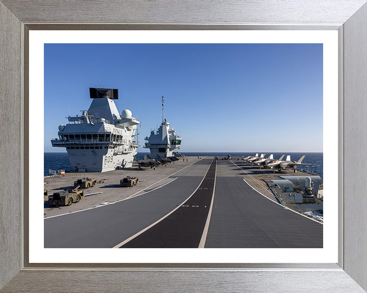 HMS Prince of Wales (R09) Photo Print - Flight Deck - Royal Navy Queen Elizabeth Class Aircraft Carrier Hampshire Prints 10 x 8 Silver Frame Yes