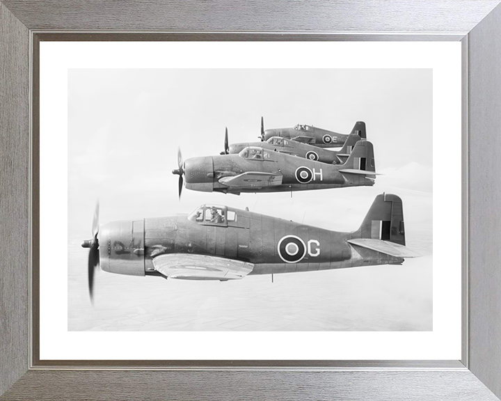Four Grumman Hellcat F.I Fighters in Flight Photo Print - Royal Navy Aircraft Hampshire Prints 10 x 8 Silver Frame Yes